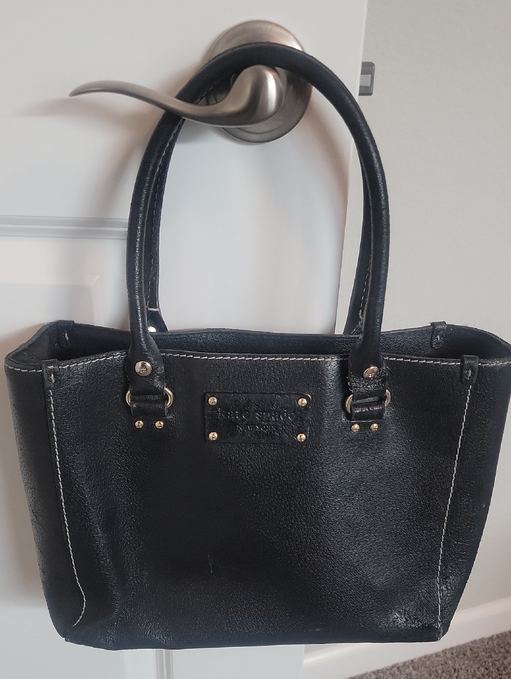kate spade Black Leather Tote with Gold Accents